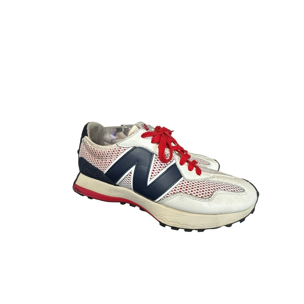 New Balance 327 White Blue Red Men's Low Top Leather Textile Sneakers Sz 12